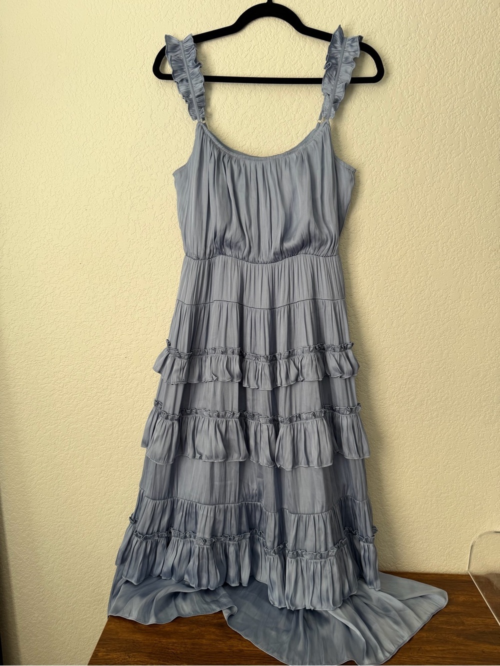 ASTR the Label Tiered Matte Satin Midi Dress in Blue Medium - Picture 2 of 8